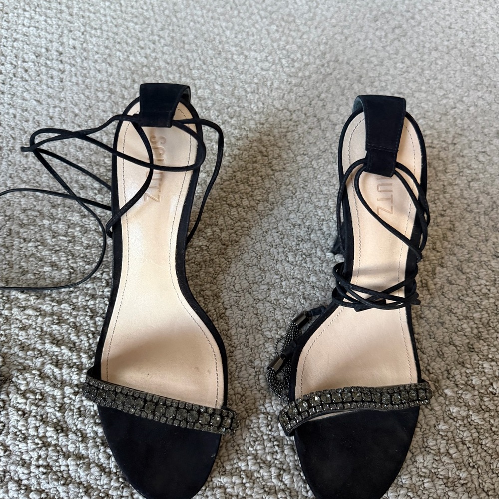 SCHUTZ Black Lace-Up Heels with Embellishments